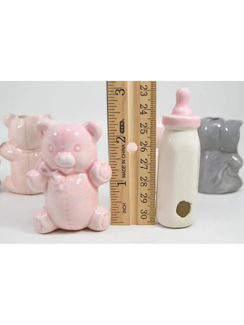 Macrame Beads Child Baby Teddy Bears Bee Bottles Elephants Lot of 8 VTG Ceramic